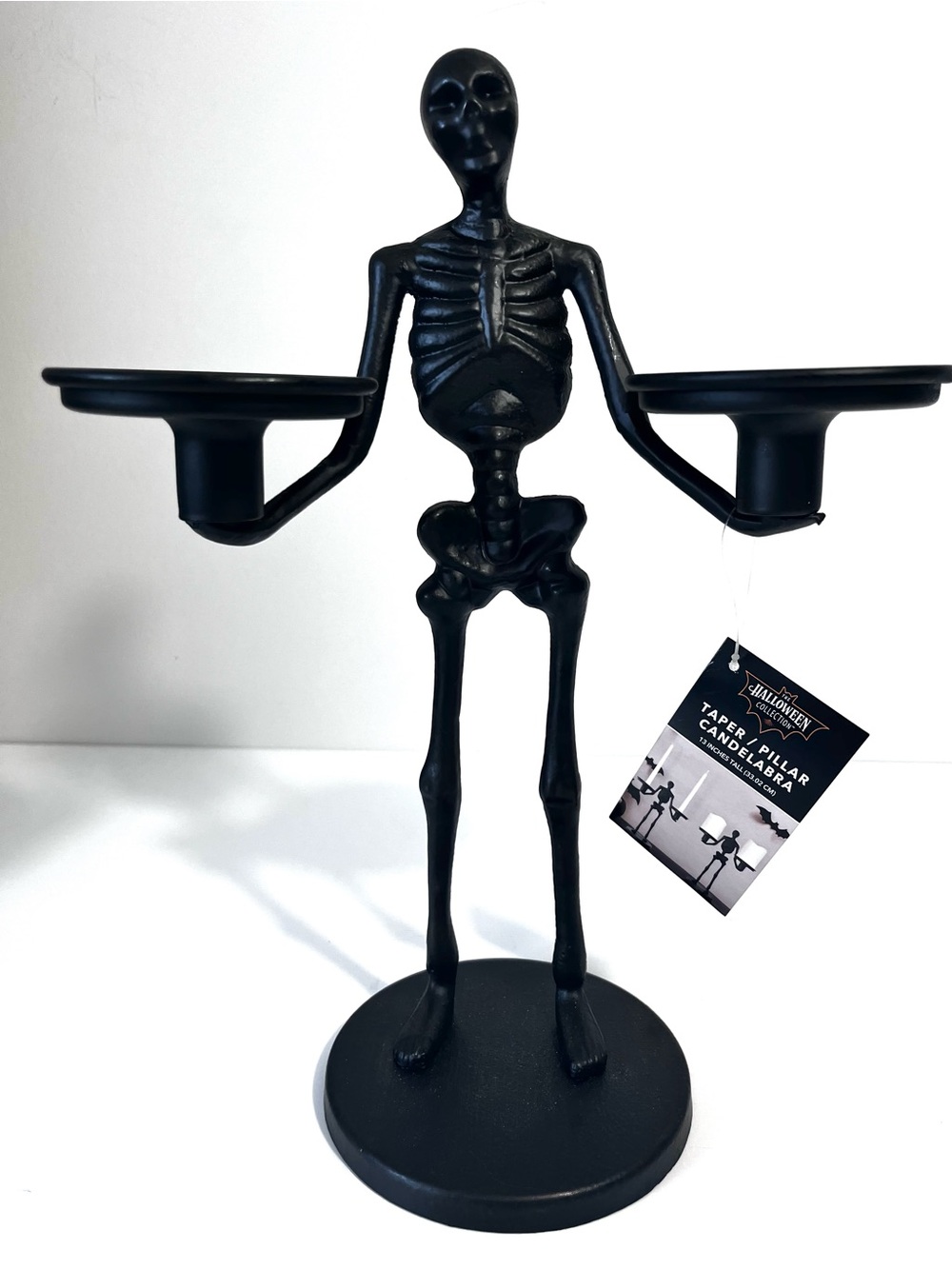 NWT Aldi Black Cast Metal Skeleton Taper Pillar Candleholder Candelabra 13β 3lbs